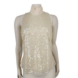 Women's Madison Gray Cream Full Sequined High Neck Sleeveless Blouse Size 10